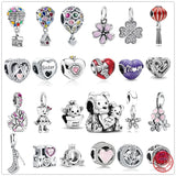 925 Silver Hot Air Balloon Flower Heart Pendant Bead Bracelet DIY Jewelry Gift