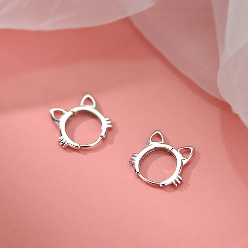 925 Silver Cat Hoop Earrings Temperament Sexy Jewelry Gift