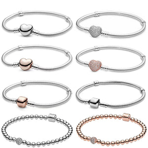 925 Sterling Silver Heart Shape Original Snake Bone Chain Bracelet