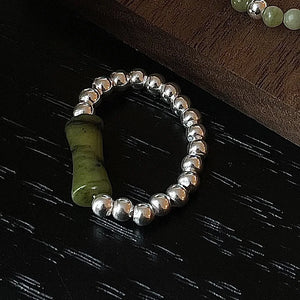 925 Silver Hotan Jade Pearl Bead Ring Elastic Finger Jewelry Women Gift