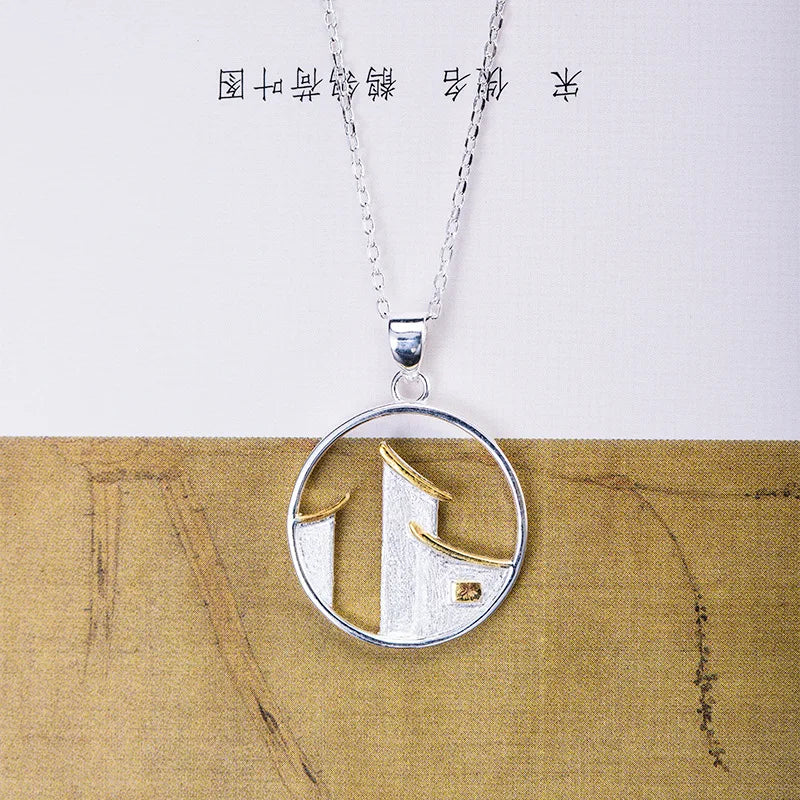 925 Silver House Pendant Necklace Vintage Jewelry