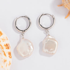 925 Silver Huggie Hoop Earrings Pearl Drop Jewelry