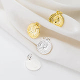 925 Sterling Silver INS Queen Image Round Charms Necklace Earrings