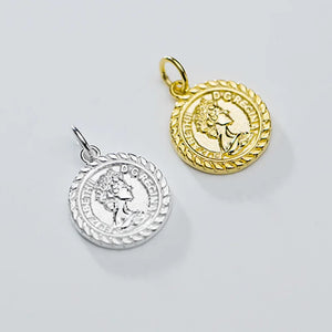 925 Sterling Silver INS Queen Image Round Charms Necklace Earrings
