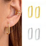 925 Silver Geometric Oval Hoop Earrings Frosty Metal Wind Ear Buckle