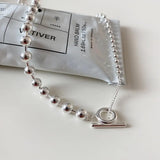 925 Silver INS Oval Beads Necklace Retro Elastic Chocker