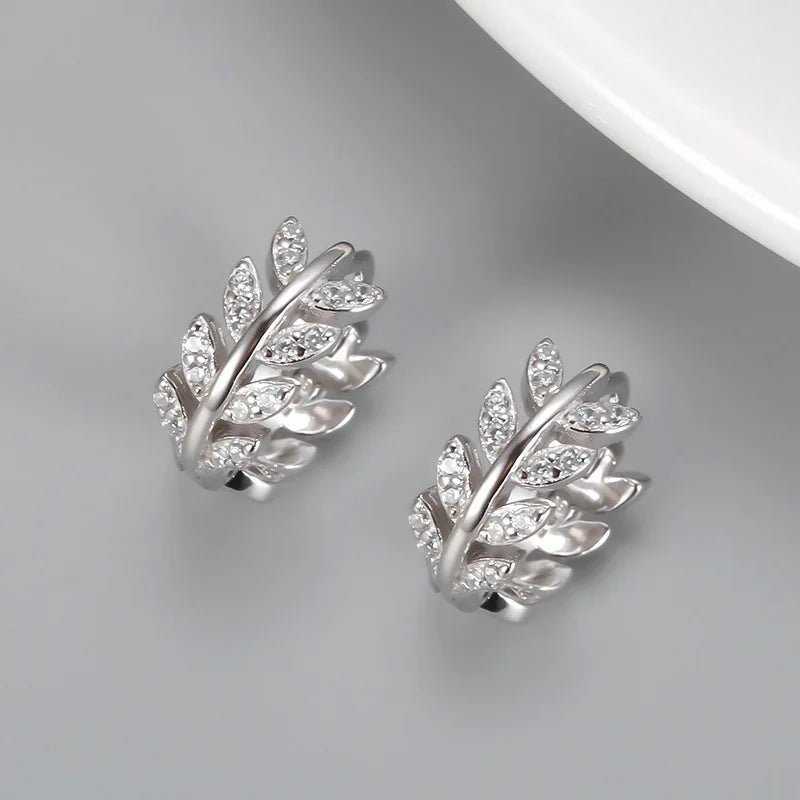 925 Silver Olive Leaf Zircon Earrings for Women
