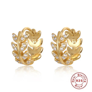 925 Silver Olive Leaf Zircon Earrings for Women