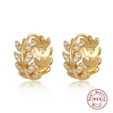 925 Silver Olive Leaf Zircon Earrings for Women