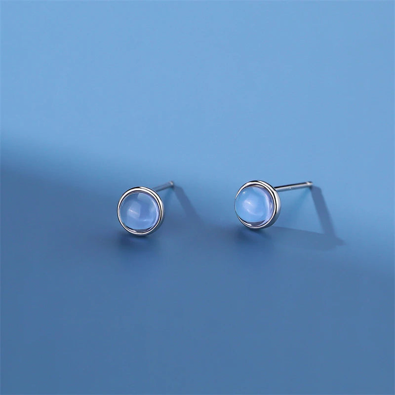 925 Silver Ice Moonlight Gemstone Stud Earrings for Women