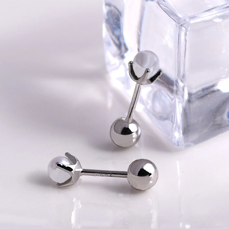 925 Silver Pearl Stud Earrings Woman Charm Piercing Jewelry Gift