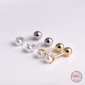 925 Silver Pearl Stud Earrings Woman Charm Piercing Jewelry Gift