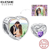 925 Silver Love Heart Bead Purple CZ Charm Couple DIY Jewelry