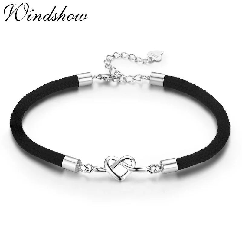 925 Sterling Silver Infinite Heart Rope Bracelets for Women Girls Men Boy