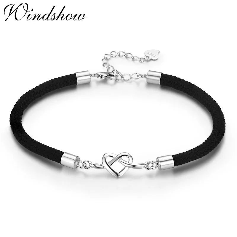 925 Silver Infinite Heart Knot Red Rope Bracelet for Women
