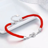 925 Silver Infinite Heart Knot Red Rope Bracelet for Women