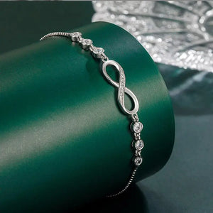 925 Silver Infinity Bracelet Adjustable CZ Bangle Wedding Gift