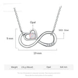 925 Silver Infinity Love Heart Necklace Opal Zircon