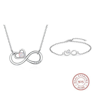 925 Silver Infinity Love Heart Necklace Opal Zircon