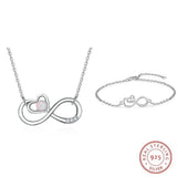925 Silver Infinity Love Heart Necklace Opal Zircon