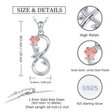 925 Sterling Silver Infinity Rose Flower Necklace Pendant Jewelry