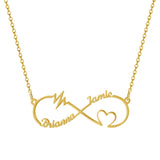 925 Silver Infinity Shape Pendant Heart Pulse Couple Name Necklace