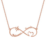 925 Silver Infinity Shape Pendant Heart Pulse Couple Name Necklace