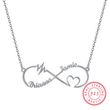 925 Silver Infinity Shape Pendant Heart Pulse Couple Name Necklace