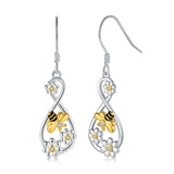 925 Silver Infinity Daisy Bee Drop Earrings Delicate Jewelry Christmas Gift