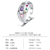 925 Sterling Silver Colorful Zircon Ring Opening Ring Gem Jewelry