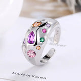 925 Sterling Silver Colorful Zircon Ring Opening Ring Gem Jewelry