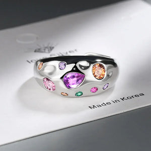 925 Sterling Silver Colorful Zircon Ring Opening Ring Gem Jewelry