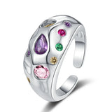 925 Sterling Silver Colorful Zircon Ring Opening Ring Gem Jewelry