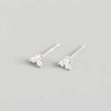 925 Silver Crystal Clover Stud Earrings Light Glamour Jewelry