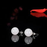 925 Silver Natural Jade Earrings Inlaid Design