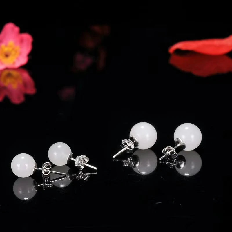 925 Silver Natural Jade Earrings Inlaid Design