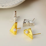 925 Silver Simulated Pearl Stud Earrings Asymmetric Small Cheese