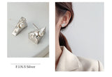 925 Silver Simulated Pearl Stud Earrings Asymmetric Small Cheese