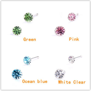 925 Sterling Silver Clear Crystal Zircon Nose Studs