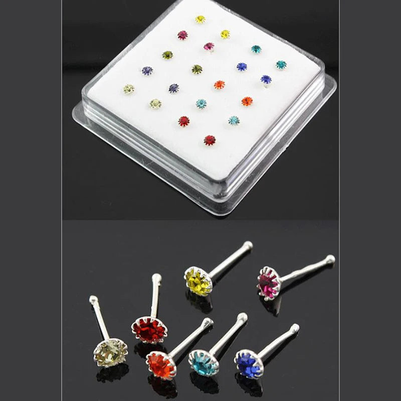 925 Sterling Silver Clear Crystal Zircon Nose Studs