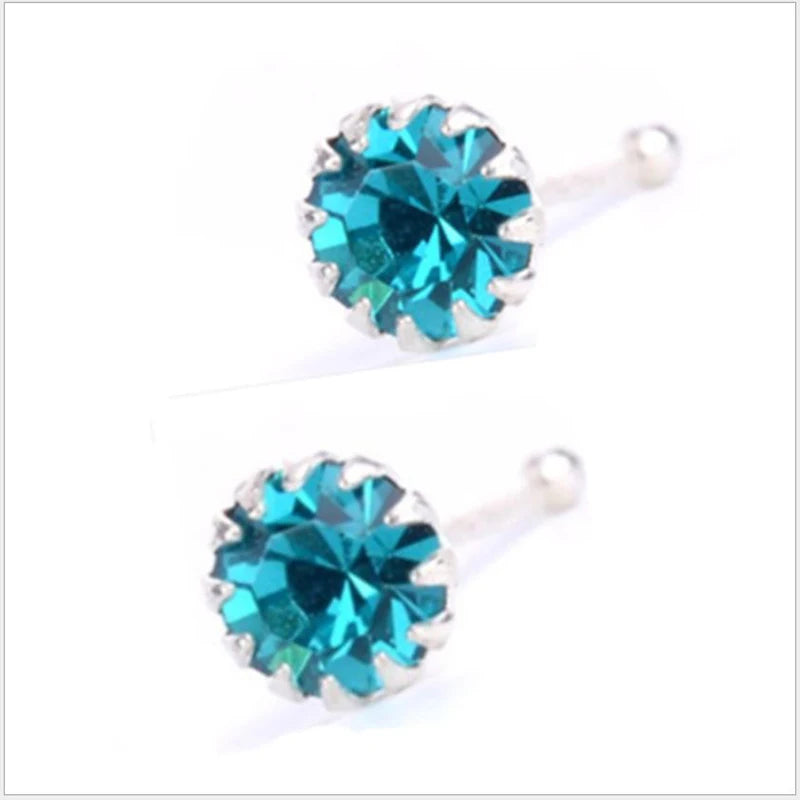 925 Sterling Silver Clear Crystal Zircon Nose Studs