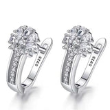 925 Silver Zircon Crystal Flower Earrings Women's Jewelry