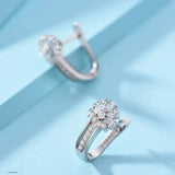 925 Silver Zircon Crystal Flower Earrings Women's Jewelry