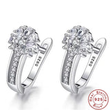 925 Silver Zircon Crystal Flower Earrings Women's Jewelry