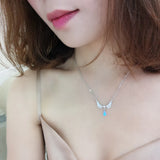 925 Silver Zircon Angel Wings Necklace Moonstone Pendant Choker