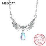 925 Silver Zircon Angel Wings Necklace Moonstone Pendant Choker