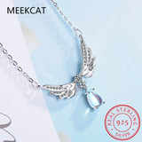 925 Silver Zircon Angel Wings Necklace Moonstone Pendant Choker