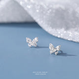 925 Silver Zircon Double Layer Butterfly Stud Earrings for Women