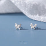 925 Silver Zircon Double Layer Butterfly Stud Earrings for Women