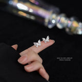 925 Silver Zircon Double Layer Butterfly Stud Earrings for Women